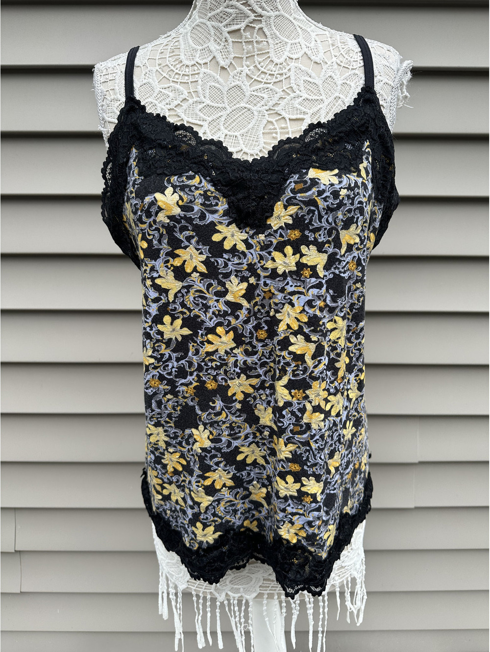 Lane Bryant Lace Cami Black Yellow Floral Vintage Inspired Charm